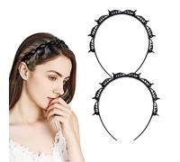 2 Pcs Clip Headbands, Black Hairpin Headband -Double Bangs Hairstyle Hairpin, Hairband With Clips, Double Layer Twist Plait Headband for Women