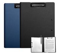 2 PCS Clipboard A4, Foldover Clip Boards A4 with Cover, Strong Clipboard with 2 Clips, Lightweight Plastic Clipboard for Business, Office, School or Restaurant (Black and Blue)