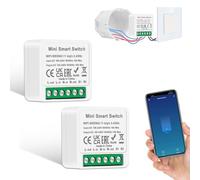 2 PCS CNBINGO Smart Light Switch Module 1 Way/2 Way, Mini DIY WiFi Switch Fits Behind Wall Switch, Smart Switch Compatible with Alexa Echo, Google Home, Smart Life APP, Neutral Wire Required