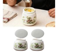 2 Pcs Coddled Egg Cups, Coddle Egg Coddler Cups with Lids, Vintage Ceramic Soft Boiled Eggs Cooker,220ml Porcelain Tableware Breakfast Serving, Retro Table Treasure Chawanmushi Steamed Eggs Dish