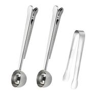2 Pcs Coffee Scoop Bag Clips, Coffeespoon Measuring, Stainless Steel Coffee Scoop with Bag Sealing Clip, with Sugar Tongs, for Ground and Beans (Silver)