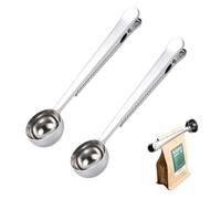 2 PCS Coffee Scoop with Bag Clip 2 in 1 Coffee Measuring Spoon Stainless Steel Coffee Bags Sealer for Cafetiere Ground Coffee and Beans