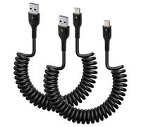 2 PCS Coiled USB C Cable for Car, Retractable 5A Type C Phone Charger Cables 100W Fast Charger for Samsung Galaxy S25 S24 Ultra S23 FE S22 S21 S20 S10 A55, iPhone 16 15, OnePlus Switch PS5