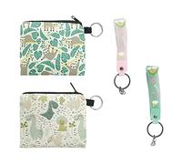 2 Pcs Coin Purse with 2 Pcs Keyring Strap, Dinosaur Sloth Cartoon Cute Pattern Coin Purse, Waterproof Coin Storage Bag, Animal Print Wallet, Unisex, Suitable for Adults and Children.
