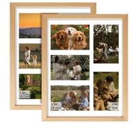 2 PCS Collage Picture Frame, 15.3x12.8 Inch Multi Photo Frame, Display Five 6x4 Inch Photos, Wall Display, Multi-aperture Picture Set for Home Office Living Room Décor (Wood color)