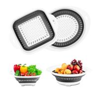 2 Pcs Collapsible Colander Sieve, Foldable Strainers and Colanders & Food Strainers, Collapsible Kitchen Sink Colander with Handle for Draining Vegetable Fruits Pasta Strainer(Oval+Square)