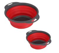 2 Pcs Collapsible Colanders, Foldable Colanders & Food Strainers, Silicone Vegetable Fruit Drain Basket with Handles, Kitchen Strainer Filter Colander for Draining Pasta Fruits Vegetable - Red