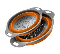 2 Pcs Collapsible Colanders Set Big Small Silicone Foldable Strainer Drain Baskets for Pasta Fruits Vegetables Kitchen (Orange, Set of 2)