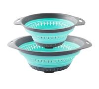 2 Pcs Collapsible Colanders, Surwin Big Small Combination Silicone Colander, Foldable Filter Drain Baskets, Kitchen Strainer for Draining Pasta Fruits Vegetable Colanders (Green)