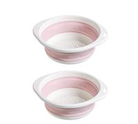 2 Pcs Collapsible Colanders, Surwin Combination Silicone Colander, Foldable Filter Drain Baskets, Kitchen Strainer for Draining Pasta Fruits Vegetable Colanders (Pink)