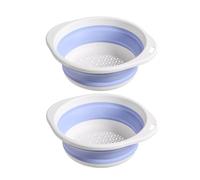 2 Pcs Collapsible Colanders, Surwin Combination Silicone Colander, Foldable Filter Drain Baskets, Kitchen Strainer for Draining Pasta Fruits Vegetable Colanders (Blue)