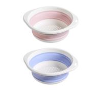 2 Pcs Collapsible Colanders, Surwin Combination Silicone Colander, Foldable Filter Drain Baskets, Kitchen Strainer for Draining Pasta Fruits Vegetable Colanders (Blue-Pink)