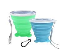 2 Pcs Collapsible Cups, Silicone Collapsible TravelCup, Expandable Folding Camping Drinking Cup with Lids Reusable Small Portable Mugs-Cup for Travel, Camping, Hiking,Outdoors (sky blue&grass green)