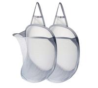2 PCS Collapsible Laundry Basket Hanging Hamper with Handle Mesh Clothes Hamper Portable Foldable Clothes Baskets for Dorm Laundry Room Bathroom Travel Storage Gray