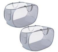 2 Pcs Collapsible Laundry Baskets - Durable Mesh Pop-Up Hamper with Handy Pocket & Reinforced Handles, Foldable Portable Dirty Clothes Storage Bin for Home Bathroom Travel Camping, Space Saving (Grey)