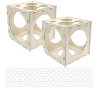 2 Pcs Collapsible Wood Balloon Sizer Box Cube 9 Holes Balloon Size Measurement Tool with 72 Silicone Fixing Ring for Holiday Party Gathering (2-10 Inch)