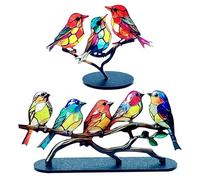 2 Pcs Colorful Birds Ornament for Home, Birds On Branch Desktop Ornaments for Cabinets,Vivid Bird Sculpture Ornaments(2 Styles)