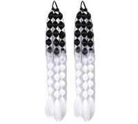 2 Pcs Colorful Bubble Braid Ponytail Hair Bow Hair Wig (Black White)