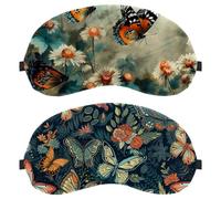 2 PCS Colorful Butterfly Leaves Floral Background Eye Mask for Side Sleeper, Sleeping Mask, Sleep Eye Mask, Soft Eye Shade Cover for Travel, Nap, Plane, Light Blocking