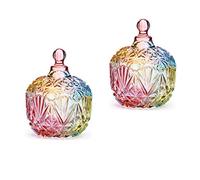 2 Pcs Colorful Glass Candy Jar with Lid Decorative Candy Bowl Crystal Covered Storage Jar