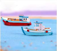 2 Pcs Colorful Miniature Dollhouse Boat Mini Fishing Boat Model Mediterranean Decor Resin Desktop Boat Ornament Ocean Beach Micro Landscape Decoration Dollhouse Accessories