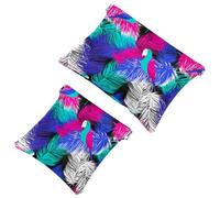 2 PCS Colorful Parrot Birds Leaf Jungle Pocket Cosmetic Bag, Self-Closing Shrapnel Makeup Pouch, Portable No Zipper Mini Travel Make Up Bag for Coin Lipstick Cosmetics Earphones Jewelry Organizer