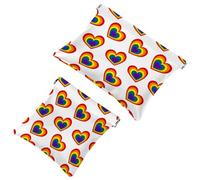 2 PCS Colorful Rainbow Love Heart Pattern Pocket Cosmetic Bag, Self-Closing Shrapnel Makeup Pouch, Portable No Zipper Mini Travel Make Up Bag for Coin Lipstick Cosmetics Earphones Jewelry Organizer