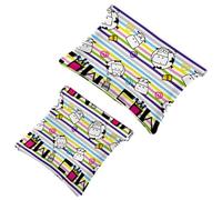 2 PCS Colorful Stripes with Cow Milk Crown Pocket Cosmetic Bag, Self-Closing Shrapnel Makeup Pouch, Portable No Zipper Mini Travel Make Up Bag for Coin Lipstick Cosmetics Earphones Jewelry Organizer