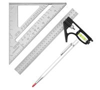 2 Pcs Combination Triangle Rule, 12 Inch Combination Square with Spirit Level and 45-90 Degree Marking, Speed Squares 7 inch with Marking Pen for Accurate Measurement