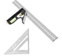 2 Pcs Combination Triangle Rule, 12 Inch Square Angle Ruler with Spirit Level, Set Square Carpentry , Metric Stainless Square Tool for Accurate Measurement