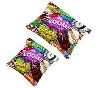 2 PCS Comic Speech Bubbles Rocket Alarm Clock Pattern Pocket Cosmetic Bag, Self-Closing Shrapnel Makeup Pouch, Portable No Zipper Mini Travel Make Up Bag for Coin Lipstick Earphones Jewelry Organizer