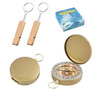 2 Pcs Compass Navigation, Golden Vintage Pocket Compass with 2 Whistles, Waterproof Metal Hiking Compass with Luminous Function for Outdoor Camping Navigation, Orienteering and Survival