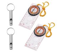 2 PCS Compass Navigation Set Clear Waterproof Orienteering Compass with Adjustable Yellow Lanyard 2 PCS Emergency Whistle Loud Orienteering Compass Thumb for Expedition Map Reading Navigation