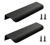 2 PCS Concealed Kitchen Cupboard Handles Aluminum Cabinet Door Handles Hidden Drawer Pulls Finger Edge Pull Black Invisible Handle Bedroom Furniture Handle for Wardrobe (Hole Distance:96mm)