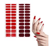 2 Pcs Contains 44 Red Nail Wraps Set, 22 Gold Red Gel Nail Stickers & 22 Burgundy Nail Polish Stickers, Self-Adhesive Nail Strips