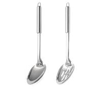 2 Pcs Cooking Spoons Set, Serving Spoons Large, Stainless Steel Oval Handled, Cooking Kitchen Utensi, Dishwasher Safe for Stirring Soups, Sauces or Stews, Home, Restaurant (Silver)