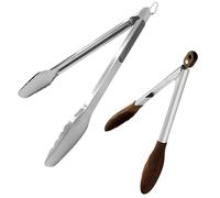 2 Pcs Cooking Tongs for Kitchen, Grilling BBQ Tools, Heavy Duty Stainless Steel with Walnut Wood Tips, Non-Slip, 11.4 in and 15 in, Locking Mechanism