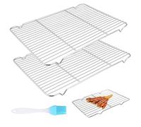 2 Pcs Cooling Racks for Baking Cooling Rack, 30x20 cm Stainless Steel Wire Grill Rack Grid, Grill Oven Racks, Baking Tray for Cake Bread Meat Cooking Roasting Grilling or Drying, with Bake Brush