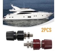 2 PCS Copper Battery Post Connectors for 6mm 8mm 10mm Terminal Blocks, Red + Black Brass Studs with M6/M8/M10 Threads, Compatible with Car(M8)