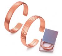 2 Pcs Copper Bracelet for Men and Women, Adjustable Uncoated Red Copper Cuff Bracelet Set, Mens Wristband Wide & Thin Band Set in 2 Styles, Hammered & Shiny Finish, Matching Couple Gift for Him Her, M