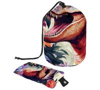 2 Pcs Cosmetic Bag Bucket Travel Makeup Bags Large Capacity Soft Waterproof Portable Drawstring Cosmetic Bag, Colorful Floral with Dinosaur Pattern