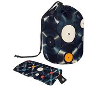 2 Pcs Cosmetic Bag Bucket Travel Makeup Bags Large Capacity Soft Waterproof Portable Drawstring Cosmetic Bag, Vinyl Retro Record Pattern 47