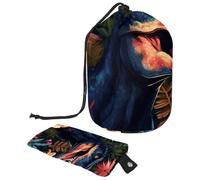 2 Pcs Cosmetic Bag Bucket Travel Makeup Bags Large Capacity Soft Waterproof Portable Drawstring Cosmetic Bag, Fun Art Dinosaur Pattern