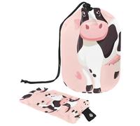 2 Pcs Cosmetic Bag Bucket Travel Makeup Bags Large Capacity Soft Waterproof Portable Drawstring Cosmetic Bag, Pink Little Funny Cow