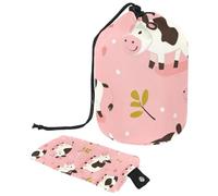 2 Pcs Cosmetic Bag Bucket Travel Makeup Bags Large Capacity Soft Waterproof Portable Drawstring Cosmetic Bag, Little Funny Cow