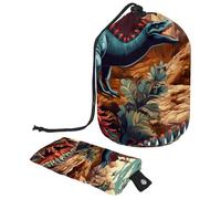 2 Pcs Cosmetic Bag Bucket Travel Makeup Bags Large Capacity Soft Waterproof Portable Drawstring Cosmetic Bag, Pop Art Cartoon Dinosaur World