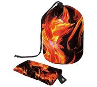 2 Pcs Cosmetic Bag Bucket Travel Makeup Bags Large Capacity Soft Waterproof Portable Drawstring Cosmetic Bag, Red Burning Flames