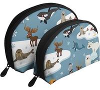 2 Pcs Cosmetic Bags Arctic Circle Cute Animals Travel Makeup Bag Shell Toiletry Women Handbag
