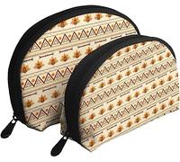 2 Pcs Cosmetic Bags Aztec Turkey Gobble Thanksgiving Travel Makeup Bag Shell Toiletry Women Handbag