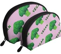 2 Pcs Cosmetic Bags Broccoli Vegan Green Pink Travel Makeup Bag Shell Toiletry Women Handbag